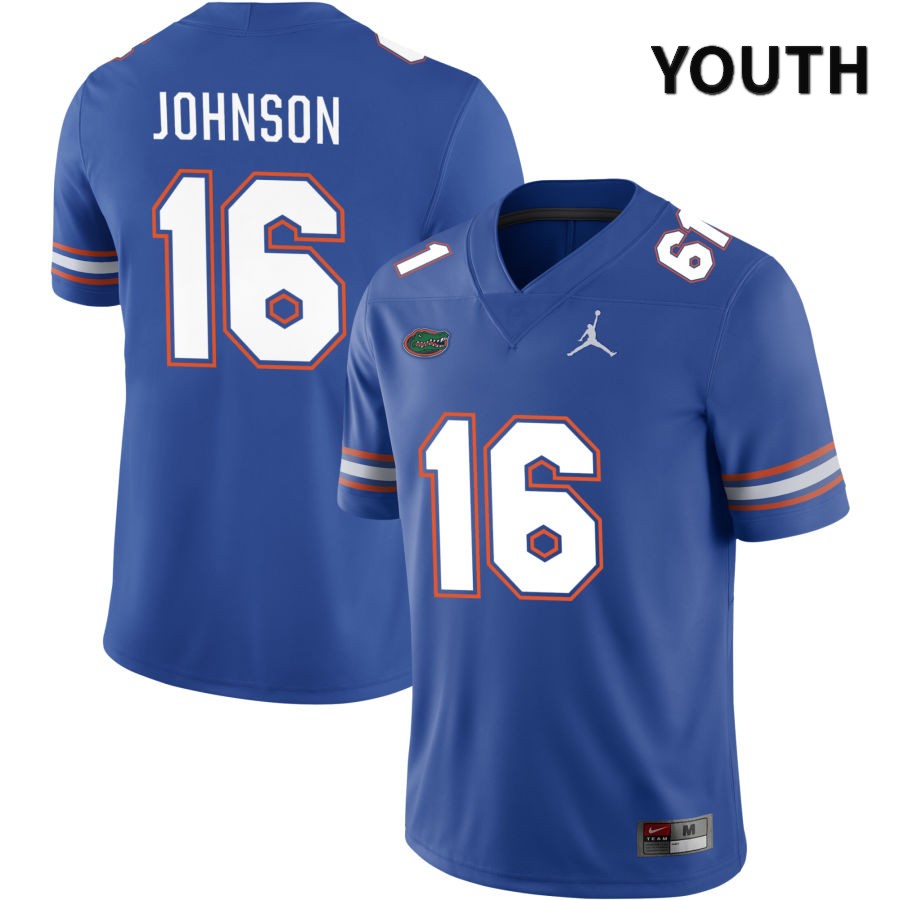 NCAA Florida Gators Tre'Vez Johnson Youth #16 Jordan Brand Royal 2022 NIL Stitched Authentic College Football Jersey OET2064PG